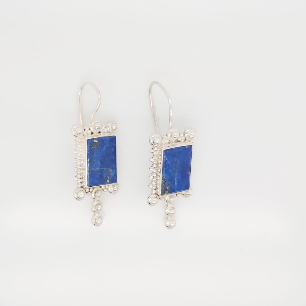 Sterling Silver Vintage Dangling Earrings With Lapis Stone